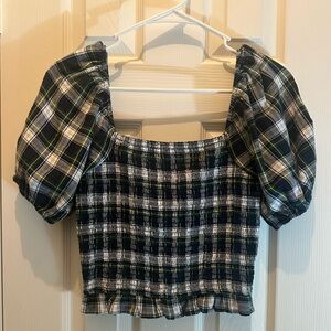 American Eagle Outfitters Green, Black and White Plaid Blouse